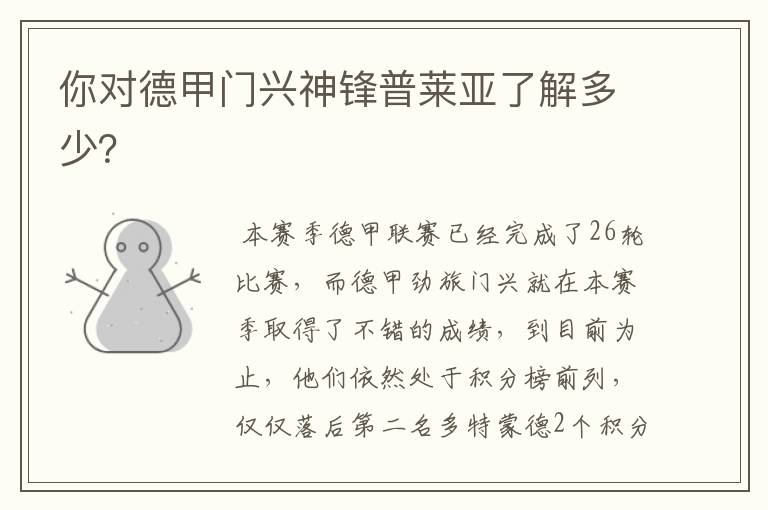 你对德甲门兴神锋普莱亚了解多少?