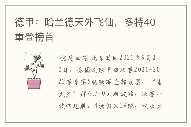 德甲:哈兰德天外飞仙,多特40重登榜首