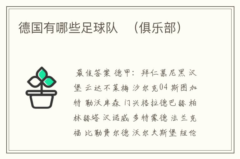 德国有哪些足球队 (俱乐部)