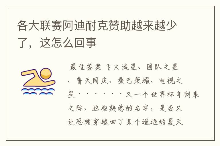 各大联赛阿迪耐克赞助越来越少了,这怎么回事