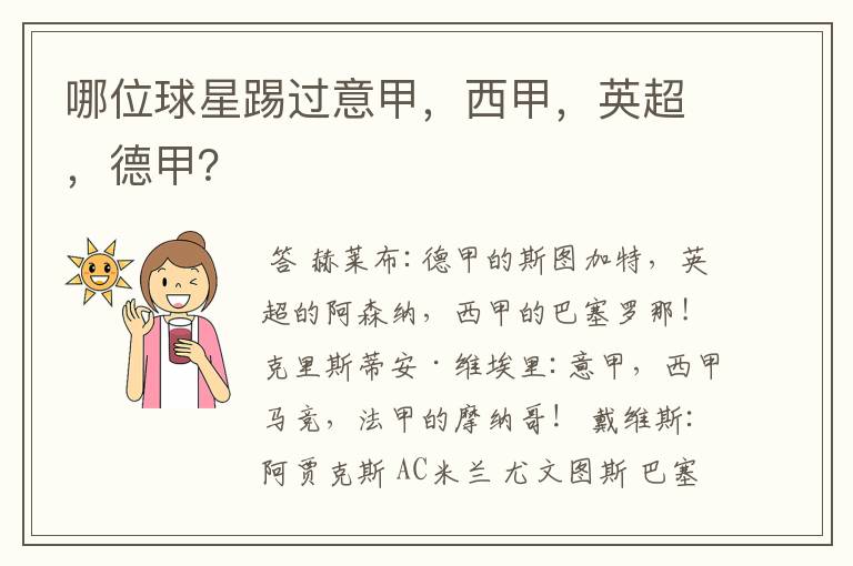 哪位球星踢过意甲,西甲,英超,德甲?