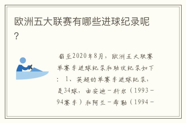 欧洲五大联赛有哪些进球纪录呢?