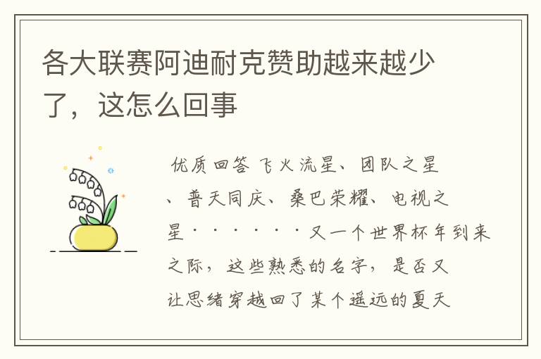 各大联赛阿迪耐克赞助越来越少了,这怎么回事