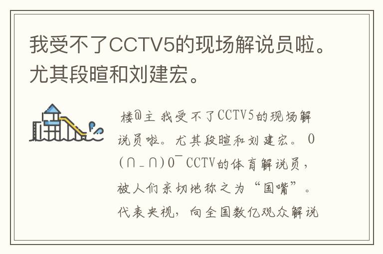 我受不了CCTV5的现场解说员啦。尤其段暄和刘建宏。