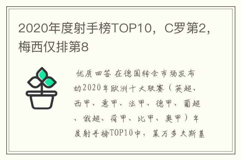 2020年度射手榜TOP10,C罗第2,梅西仅排第8
