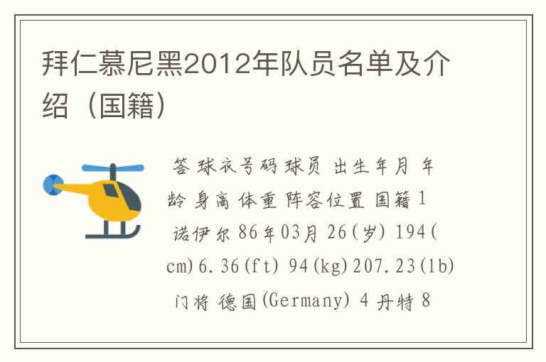 拜仁慕尼黑2012年队员名单及介绍(国籍)