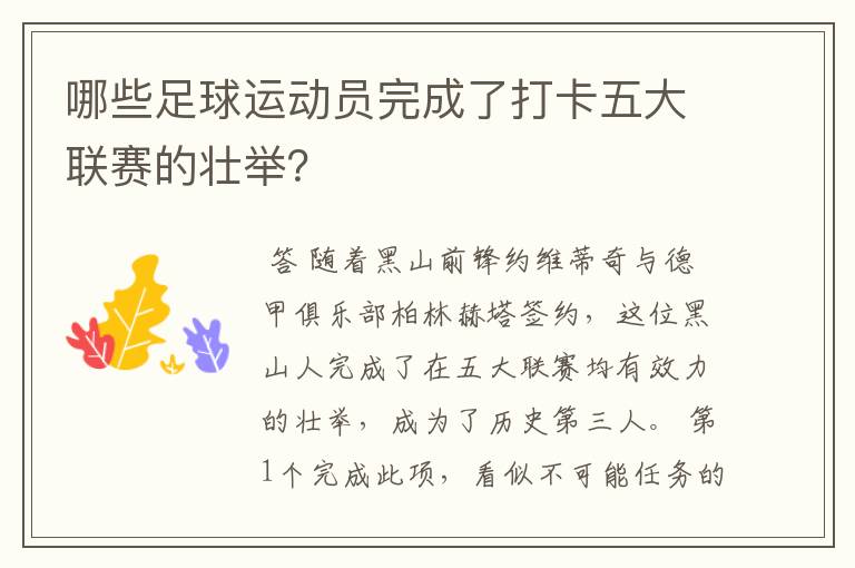 哪些足球运动员完成了打卡五大联赛的壮举?