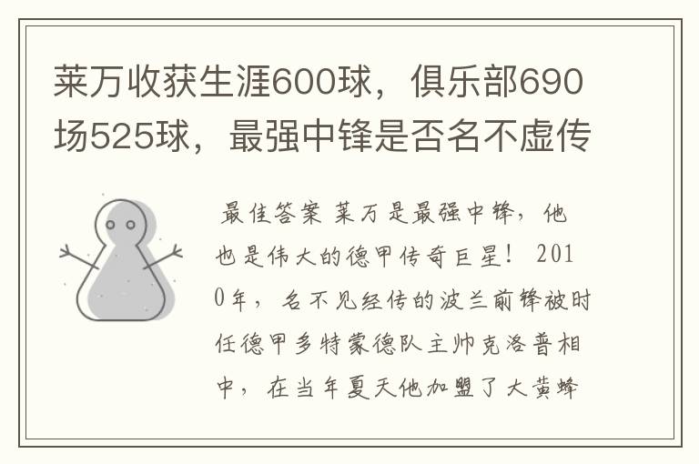 莱万收获生涯600球,俱乐部690场525球,最强中锋是否名不虚传?