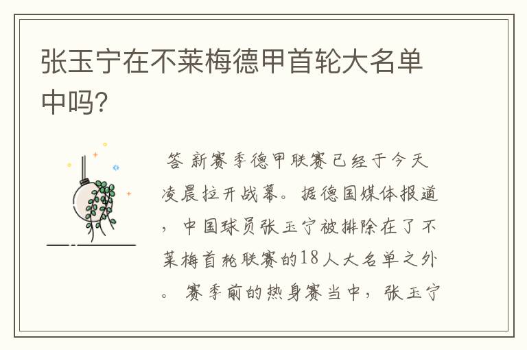 张玉宁在不莱梅德甲首轮大名单中吗?