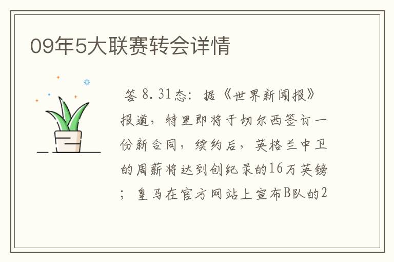09年5大联赛转会详情