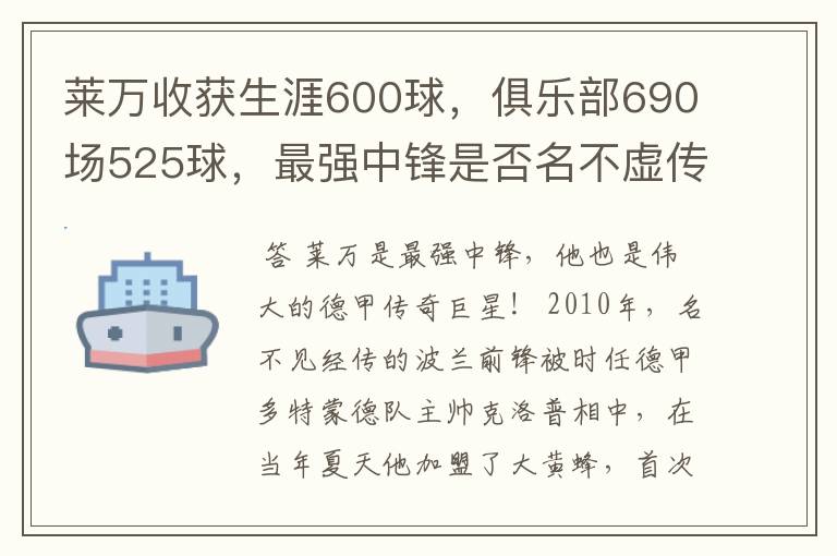 莱万收获生涯600球,俱乐部690场525球,最强中锋是否名不虚传?