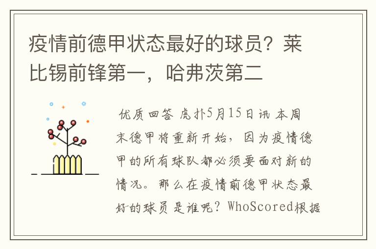 疫情前德甲状态最好的球员?莱比锡前锋第一,哈弗茨第二