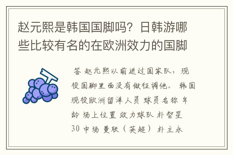 赵元熙是韩国国脚吗?日韩游哪些比较有名的在欧洲效力的国脚?