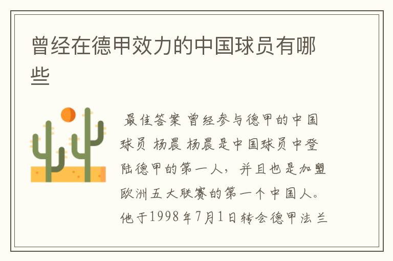 曾经在德甲效力的中国球员有哪些