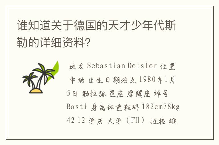 谁知道关于德国的天才少年代斯勒的详细资料?