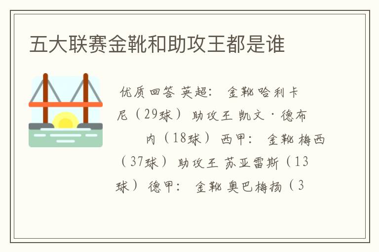 五大联赛金靴和助攻王都是谁