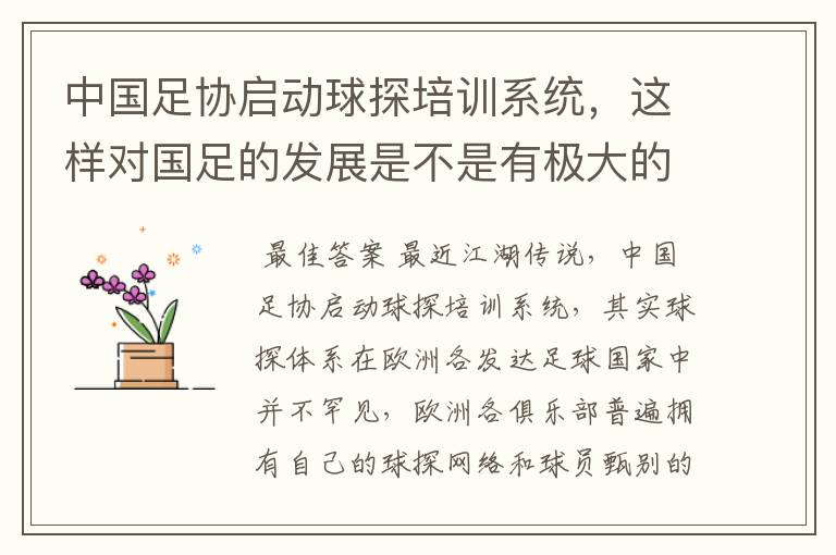 中国足协启动球探培训系统,这样对国足的发展是不是有极大的好处?