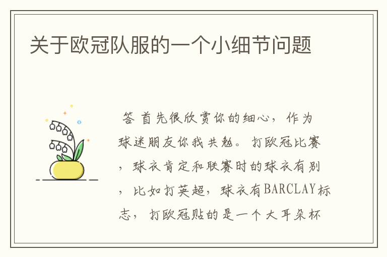 关于欧冠队服的一个小细节问题