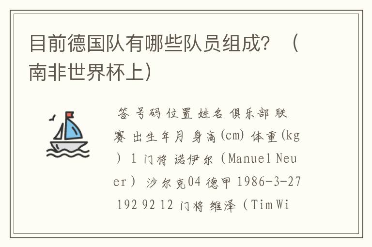 目前德国队有哪些队员组成?(南非世界杯上)