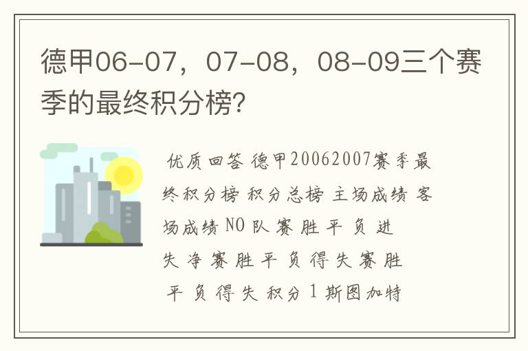 德甲06-07,07-08,08-09三个赛季的最终积分榜?
