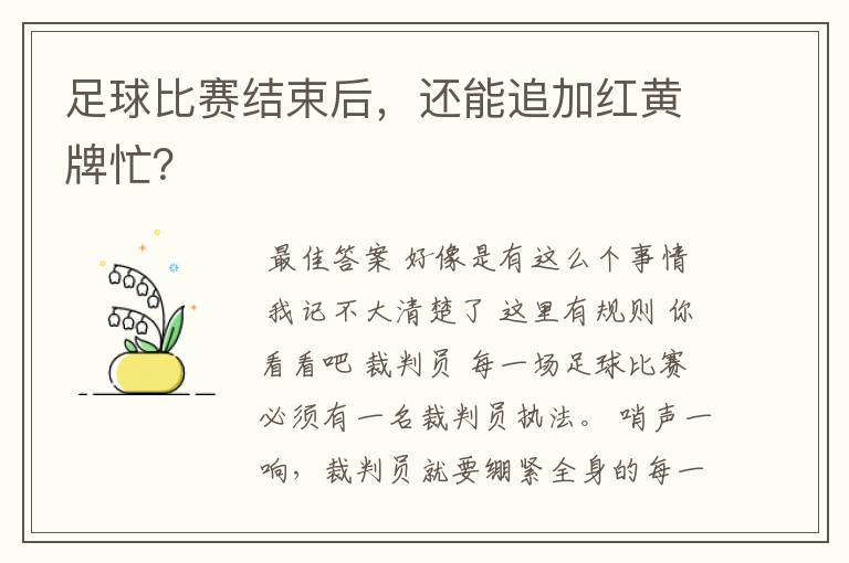 足球比赛结束后，还能追加红黄牌忙？