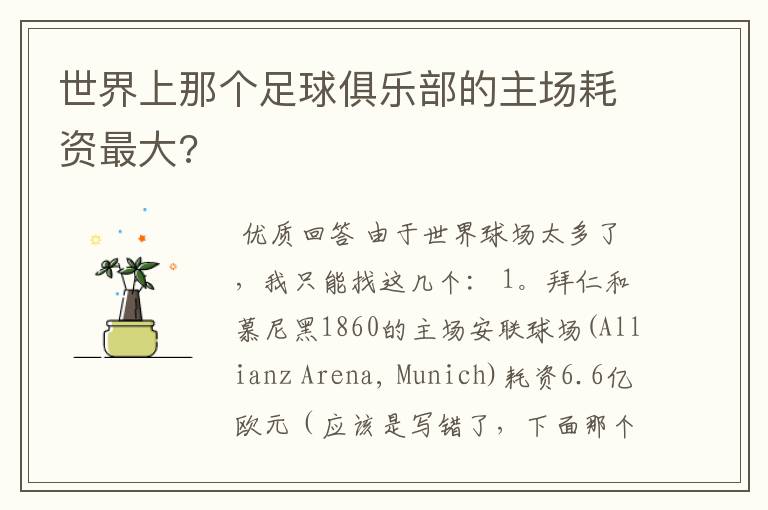 世界上那个足球俱乐部的主场耗资最大?