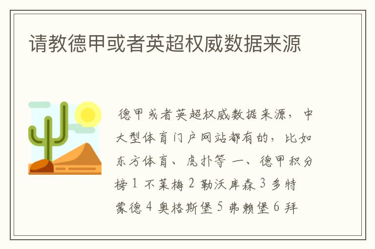 请教德甲或者英超权威数据来源