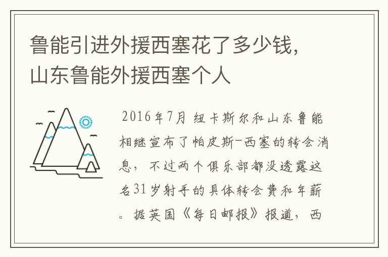 鲁能引进外援西塞花了多少钱,山东鲁能外援西塞个人