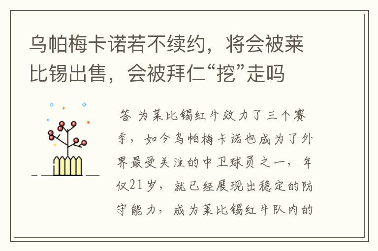 乌帕梅卡诺若不续约,将会被莱比锡出售,会被拜仁“挖”走吗?