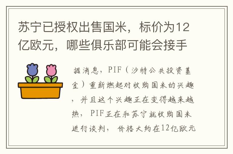 苏宁已授权出售国米,标价为12亿欧元,哪些俱乐部可能会接手呢?