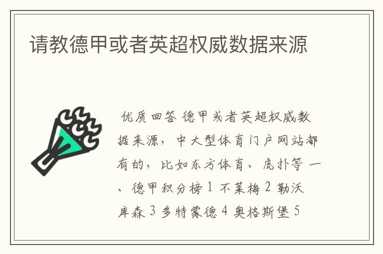 请教德甲或者英超权威数据来源
