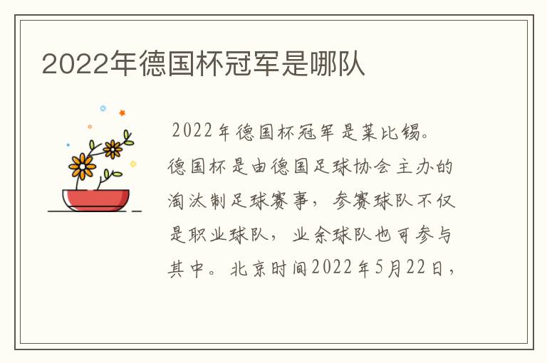2022年德国杯冠军是哪队