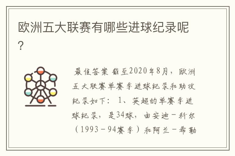 欧洲五大联赛有哪些进球纪录呢?