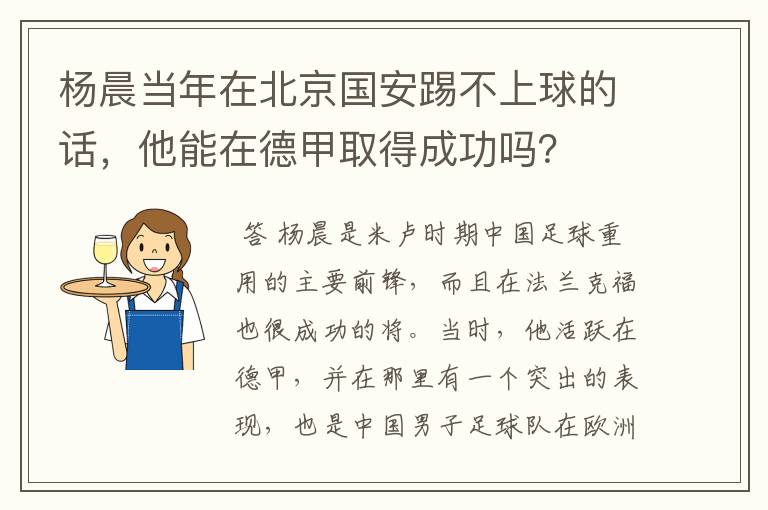 杨晨当年在北京国安踢不上球的话,他能在德甲取得成功吗?
