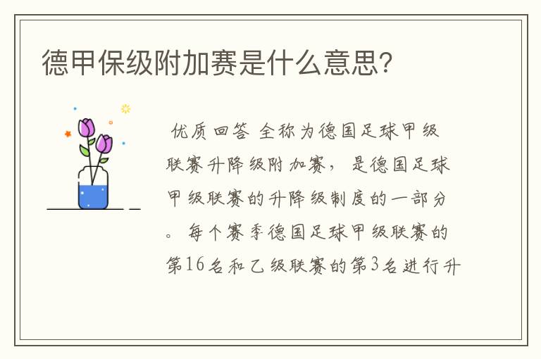 德甲保级附加赛是什么意思?