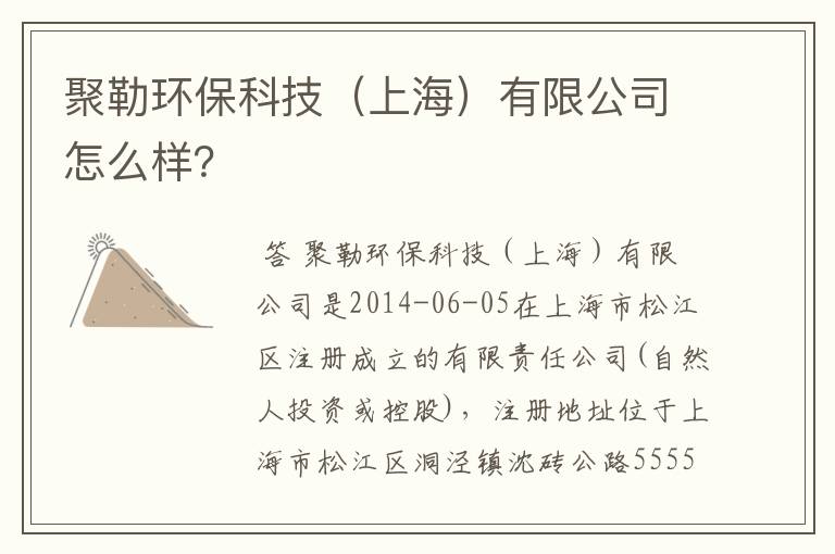 聚勒环保科技(上海)有限公司怎么样?