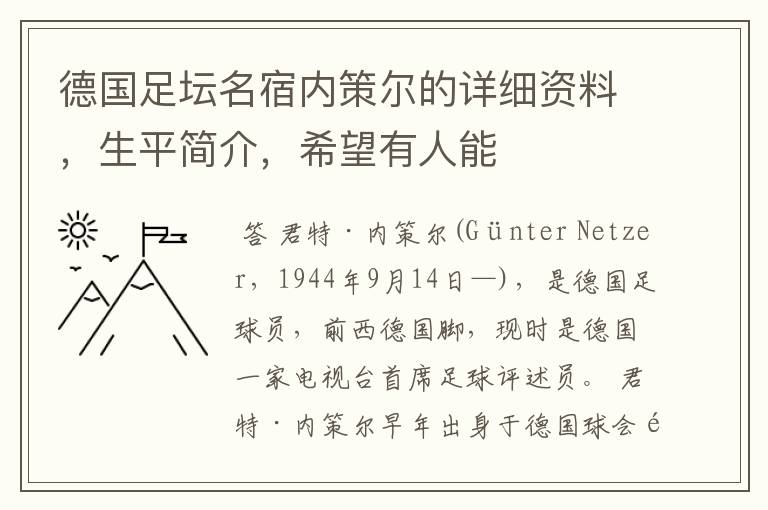 德国足坛名宿内策尔的详细资料,生平简介,希望有人能