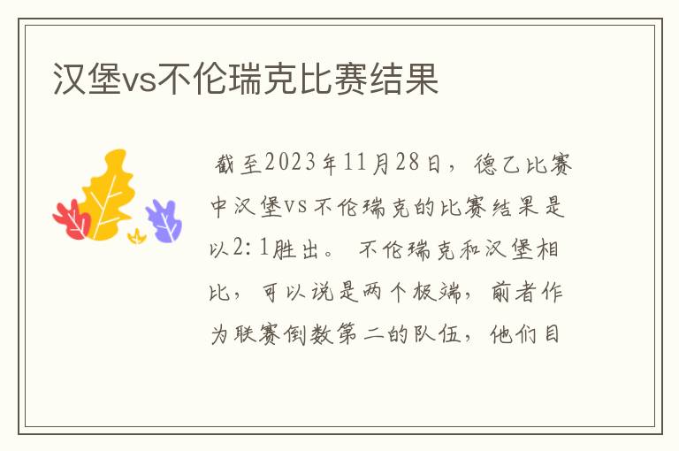 汉堡vs不伦瑞克比赛结果
