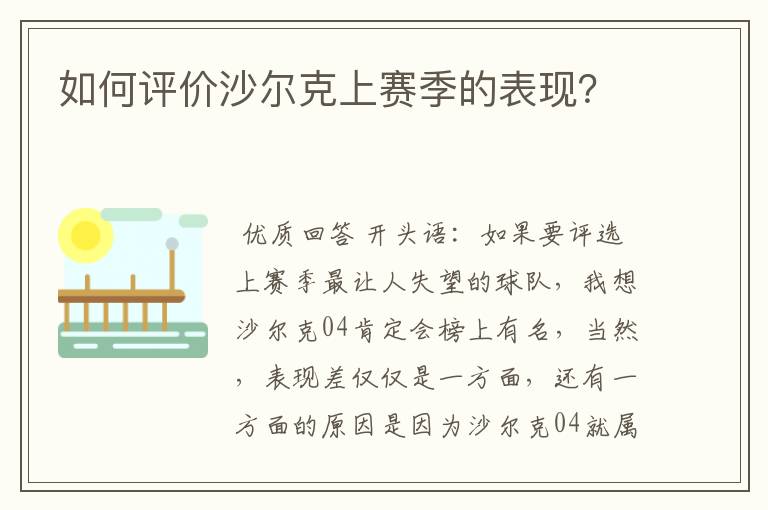 如何评价沙尔克上赛季的表现?