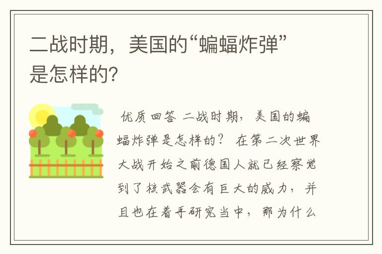 二战时期,美国的“蝙蝠炸弹”是怎样的?