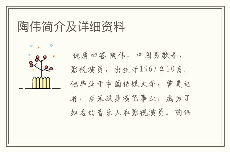 陶伟简介及详细资料