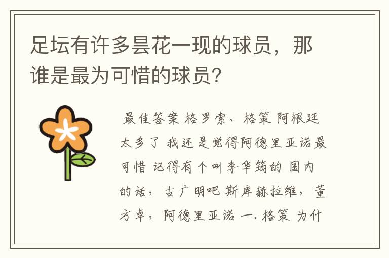 足坛有许多昙花一现的球员,那谁是最为可惜的球员?