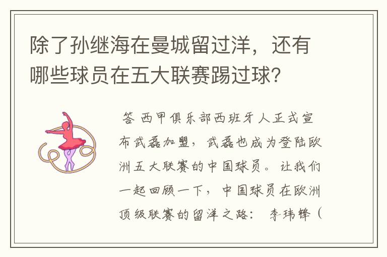 除了孙继海在曼城留过洋,还有哪些球员在五大联赛踢过球?