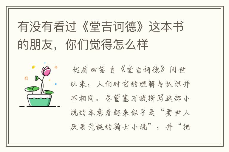 有没有看过《堂吉诃德》这本书的朋友,你们觉得怎么样