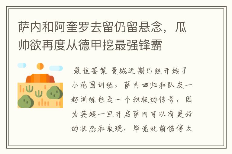 萨内和阿奎罗去留仍留悬念,瓜帅欲再度从德甲挖最强锋霸