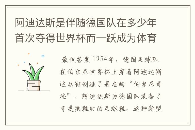 阿迪达斯是伴随德国队在多少年首次夺得世界杯而一跃成为体育巨头的?