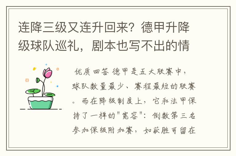 连降三级又连升回来?德甲升降级球队巡礼,剧本也写不出的情节