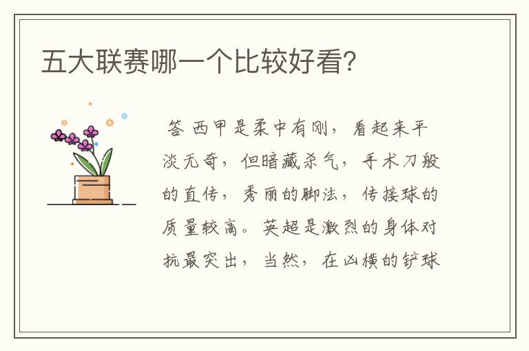 五大联赛哪一个比较好看?
