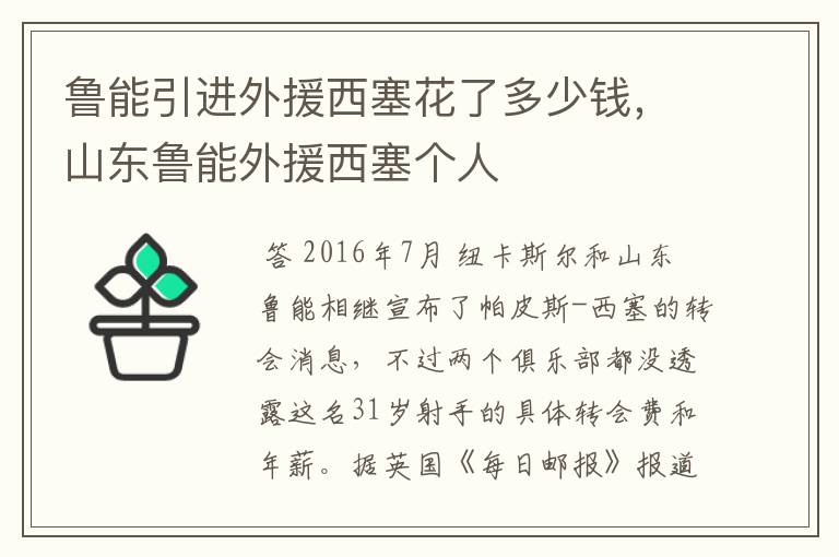 鲁能引进外援西塞花了多少钱,山东鲁能外援西塞个人