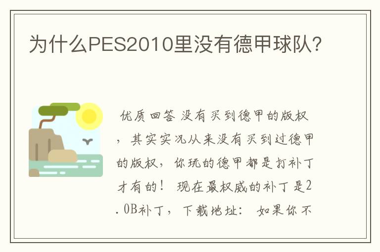 为什么PES2010里没有德甲球队?